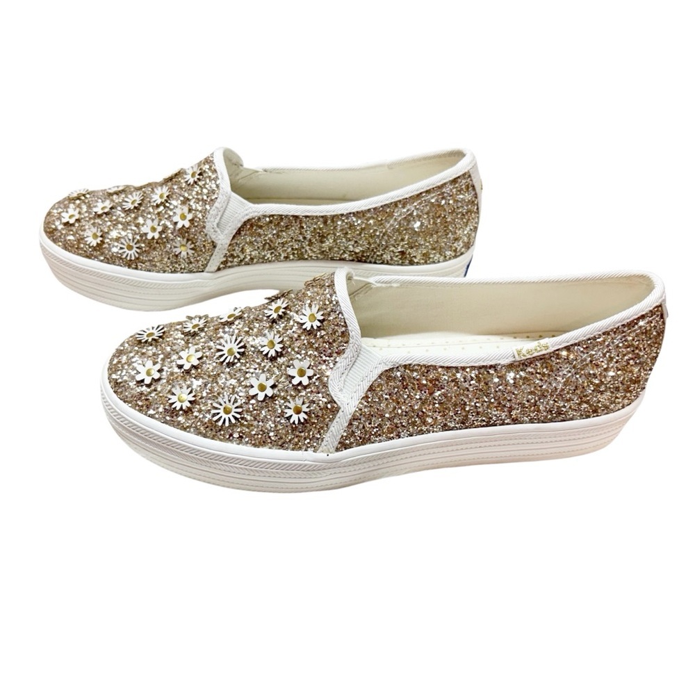 NWOT Kate Spade x Keds Triple Decker Sneakers Size 8 Sparkle 3-D Daisies - Picture 3 of 9